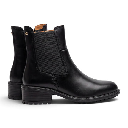 Pikolinos Women's Black Leather Chelsea Heeled Ankle Boots - Medina