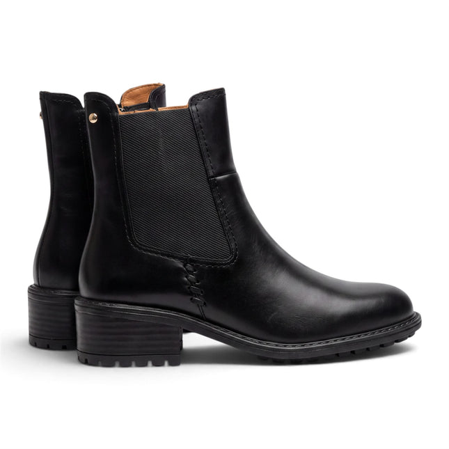 Pikolinos Women's Black Leather Chelsea Heeled Ankle Boots - Medina