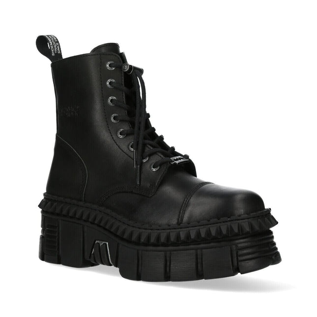 New Rock Black Leather Boots-WALL083CCT-S6