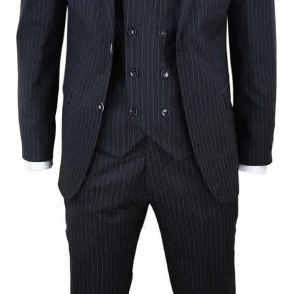 Men's 3 Piece Black Pinstripe Retro Suit