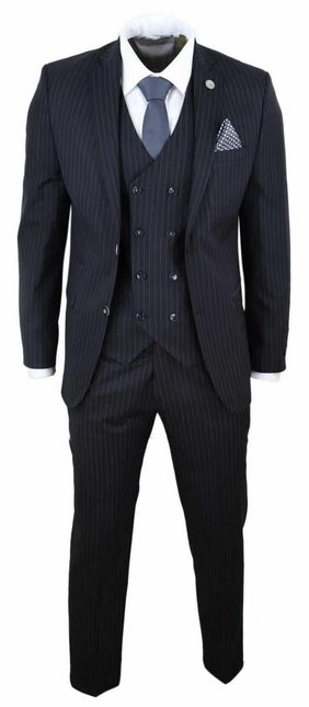 Men's 3 Piece Black Pinstripe Retro Suit