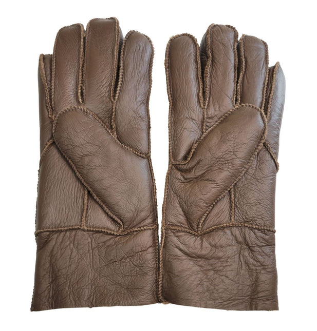 Infinity Leather Unisex Brown Sheepskin Leather Gloves with Roll Up/Down Cuff