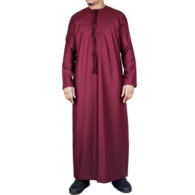 Men's Red Thobe Emirati Islamic Jubba Robe Eid Tassel Regular Fit
