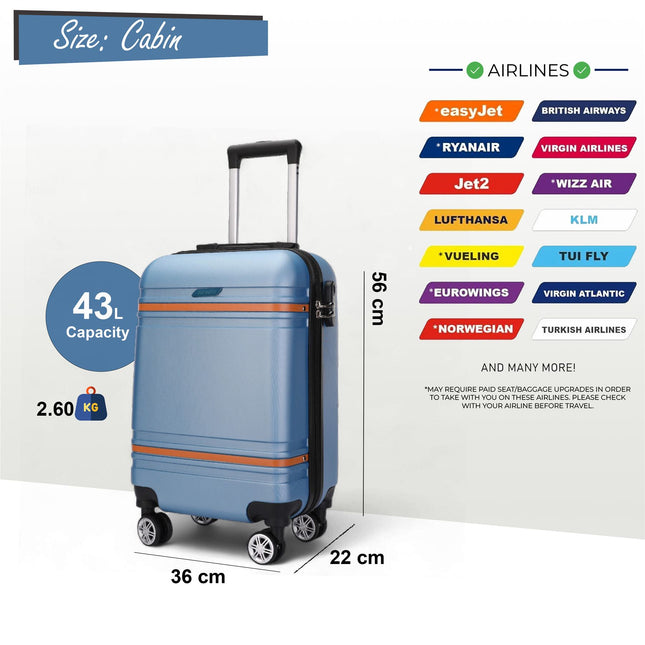 Hard Shell Cabin 36 x 22 x 56 cm ABS Suitcase Suitable for Easyjet, Ryanair, Wizzair