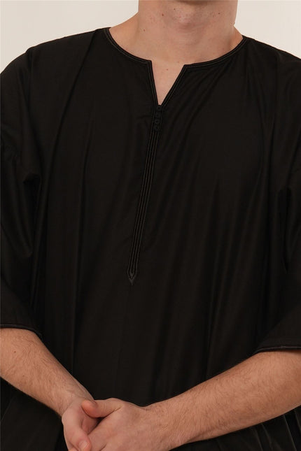 Men's Ramadan Black Moroccan Gandoura Thobe Robe Djellaba Eid Jubba- TT-006
