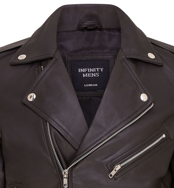 Mens Retro Brando Quilted Leather Biker Jacket Vintage Motorcycle Style