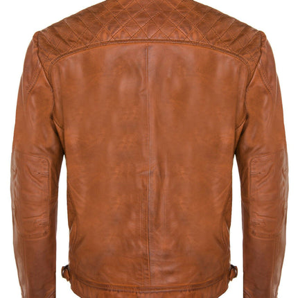 Men's Vintage Leather Quilted Biker Jacket-Monaco