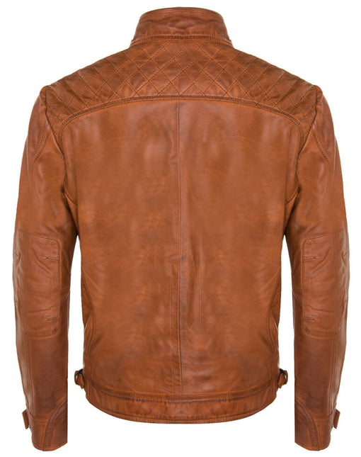Men's Vintage Leather Quilted Biker Jacket-Monaco