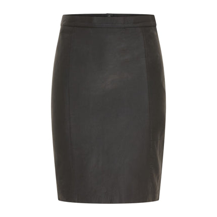 Women's Black Leather Biker Pencil Long Midi Skirt - Avery