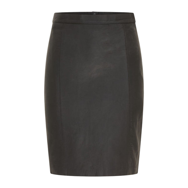 Women's Black Leather Biker Pencil Long Midi Skirt - Avery