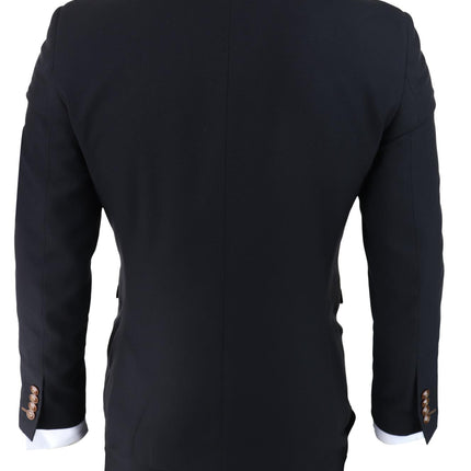 Mens Black 3 piece Suit Brown Trim Classic Birdseye Vintage Wedding Grooms