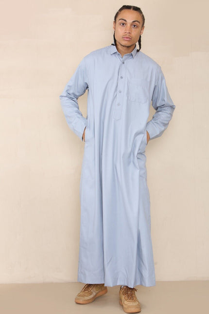 Mens Blue Thobe Jubba Saudi Ramadan Eid Islamic Kaftan Kaudara Arabic Jubbah