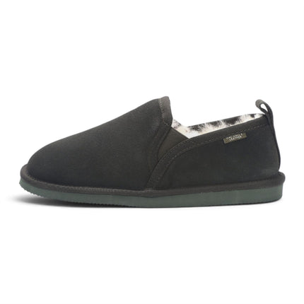 Men's Olive Green Genuine Sheepskin Suede Slipper Winter Moccasins - Cedar