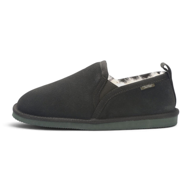 Men's Olive Green Genuine Sheepskin Suede Slipper Winter Moccasins - Cedar