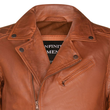 Mens Cross Zip Leather Biker Jacket - Gibraltar