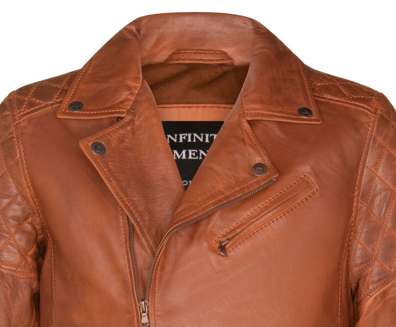 Mens Cross Zip Leather Biker Jacket - Gibraltar