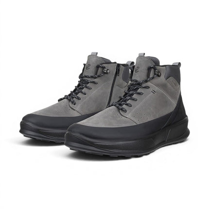 Ecco Men's Waterproof Black Grey Leather Outdoor Walking Boots - Byway 2.0