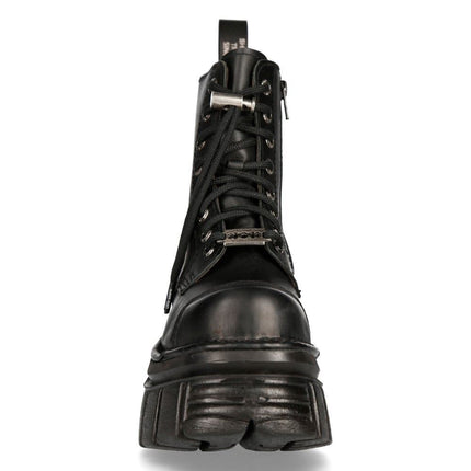 New Rock Black Leather Combat Tower Boots- M-NEWMILI083-S21