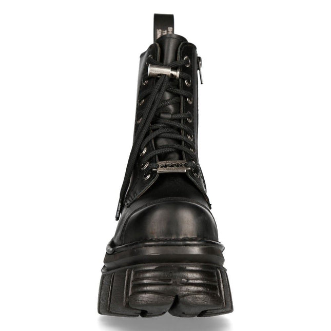 New Rock Black Leather Combat Tower Boots- M-NEWMILI083-S21
