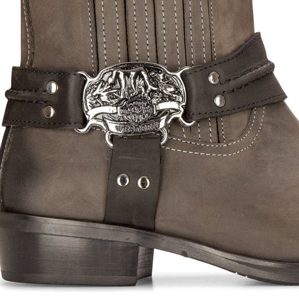 Mens Leather Cowboy Ankle Boots Brown Biker Western Square Toe Hunting Boot