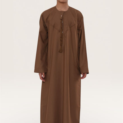 Kids Boys Eid Camel Brown Moroccan Jubba Robe Djellaba Ramadan Eid Thobe - K-HM11