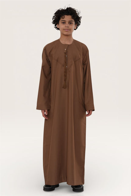 Kids Boys Eid Camel Brown Moroccan Jubba Robe Djellaba Ramadan Eid Thobe - K-HM11