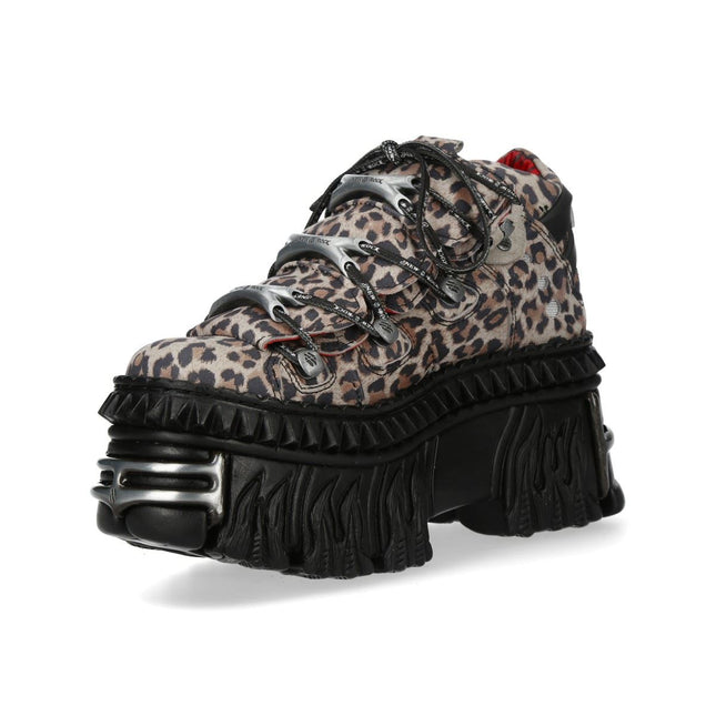 New Rock M-106Wall-C56 Leopard Print Leather Gothic Platform Ankle Boots