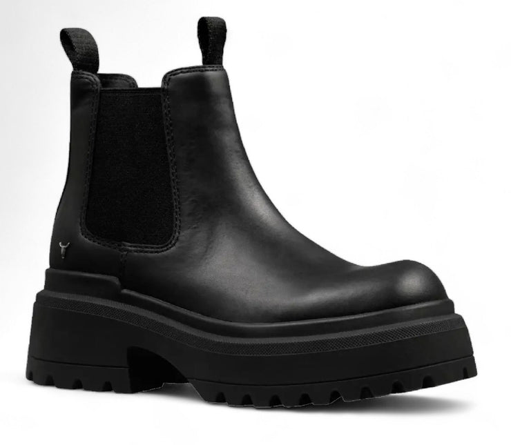 Windsorsmith Womens Black Chunky Leather Platform Chelsea Boots - Dopamine