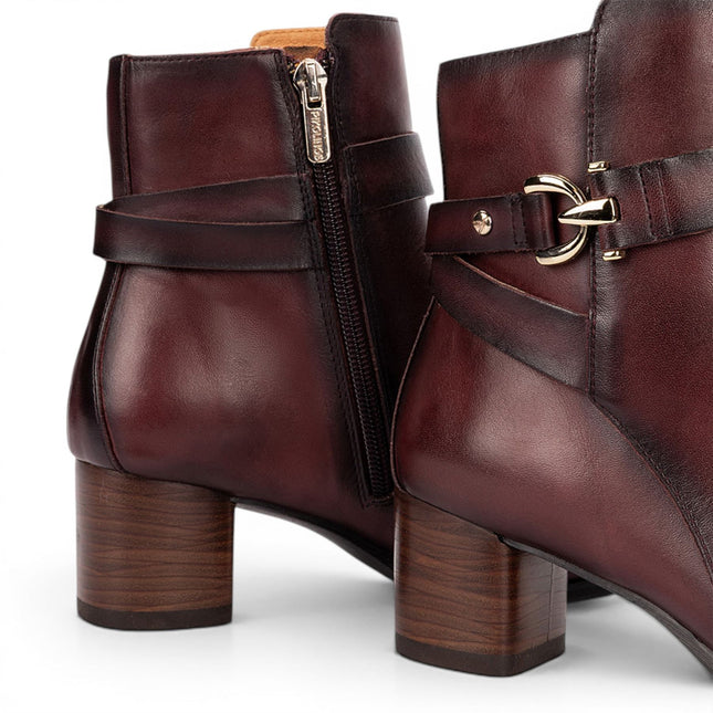 Pikolinos Women's Red Leather Ankle Heeled Boots - Calafat
