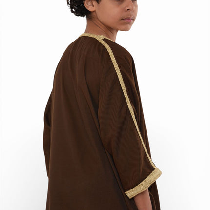 Kids Boys Ramadan Brown Moroccan Thobe Robe Djellaba Gandoura Eid Jubba- K-HM67