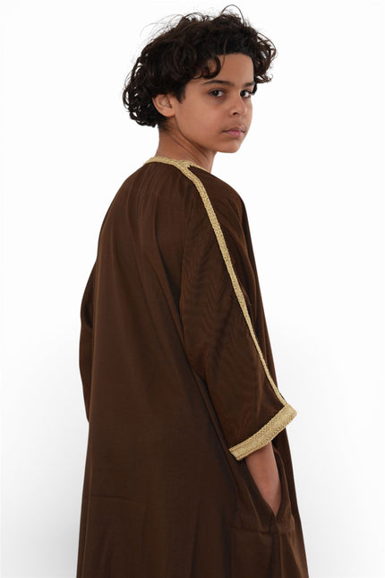 Kids Boys Ramadan Brown Moroccan Thobe Robe Djellaba Gandoura Eid Jubba- K-HM67