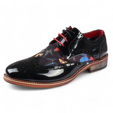 Justin Reess Men's Butterfly Print Patent Leather Brogue Shoes - Julius