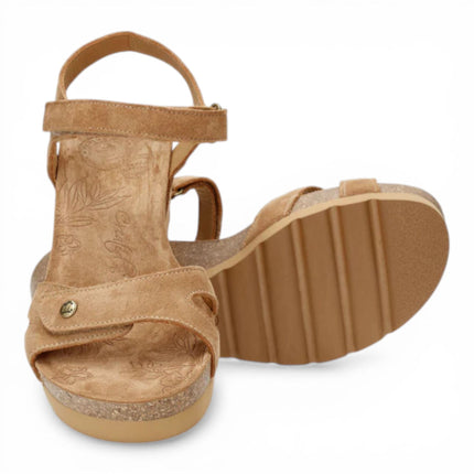 Panama Jack Women's Wedge Bark Brown Suede Leather Sandals - Julia B74