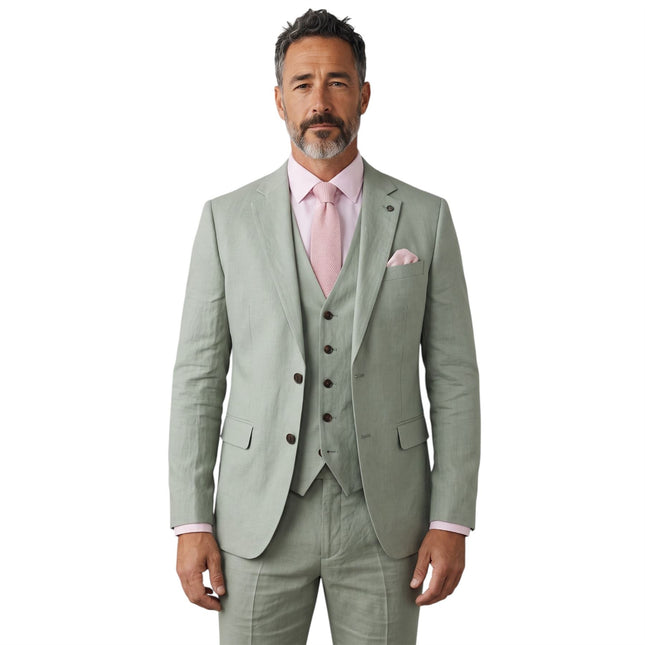 Men's Sage Green 3 Piece Tailored Fit Formal Suit - Belmont