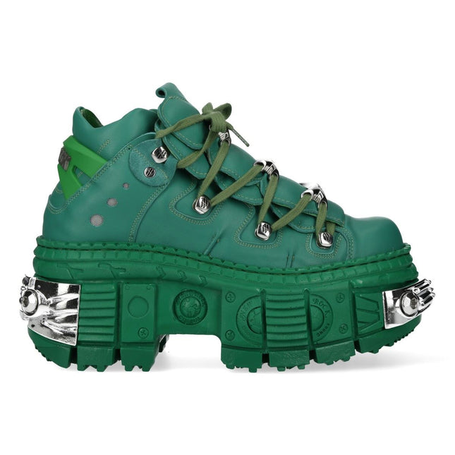 New Rock M-106Wall-C29 Metallic Green Leather Gothic Ankle Boots