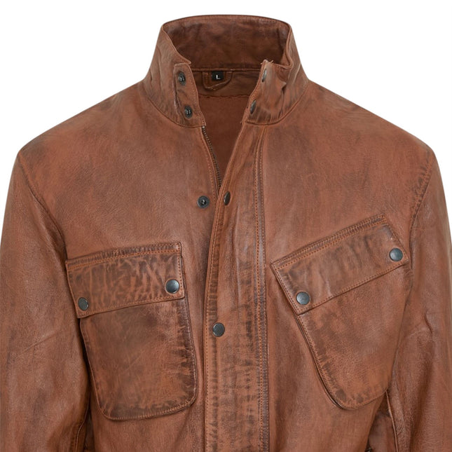 Men's Tan Lamb Leather Safari Parka Jacket - Edinburgh