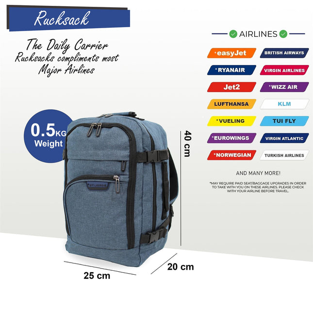 Rucksack Backpack 40x20 x25 cm Underseat Travel Cabin Bag for Easy Jet, Ryanair