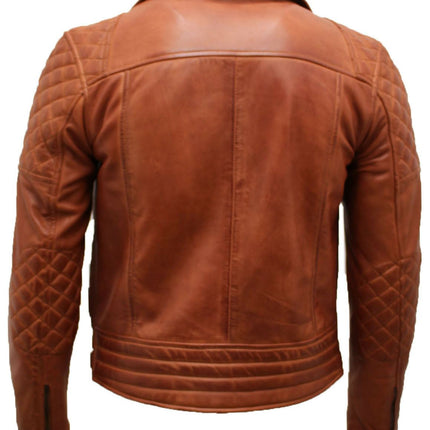 Mens Quilted Leather Biker Jacket-Bordeaux