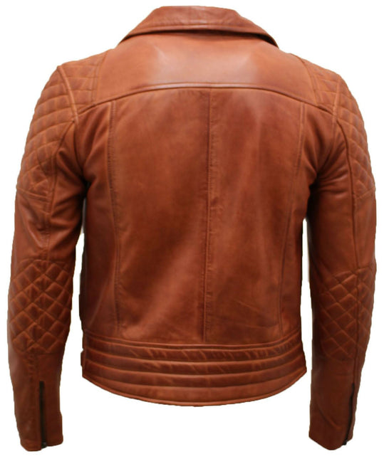 Mens Quilted Leather Biker Jacket-Bordeaux
