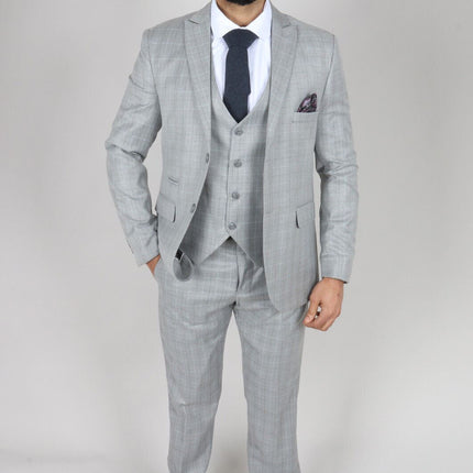 Mens IM2 Classic Plain Light Grey 3 Piece Suit