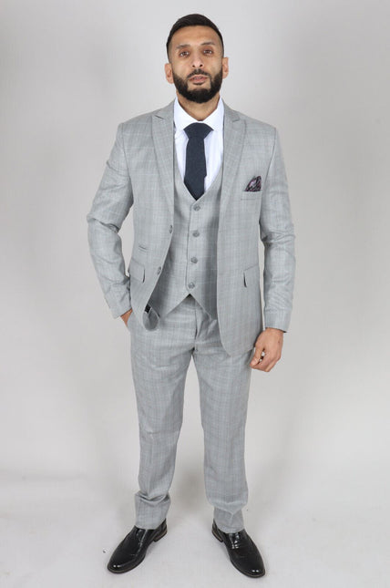 Mens IM2 Classic Plain Light Grey 3 Piece Suit