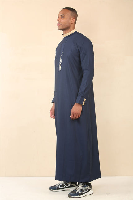 Men's Blue Thobe Arab Saudi Emirati Islamic Clothing Jubba Robe