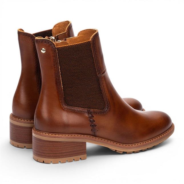 Pikolinos Women's Brown Leather Chelsea Heeled Ankle Boots - Medina