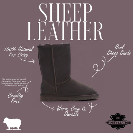 Women's Genuine Sheepskin Brown Suede Slip-On Ankle Winter Boots - Dusk