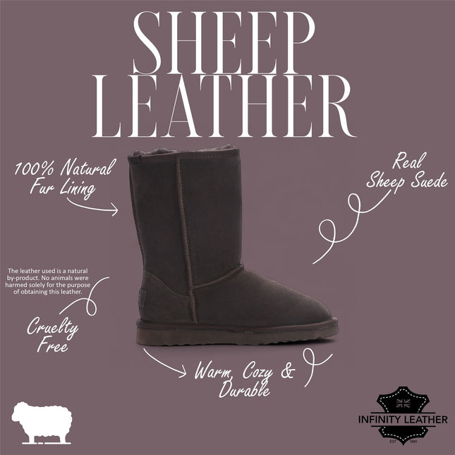 Women's Genuine Sheepskin Brown Suede Slip-On Ankle Winter Boots - Dusk