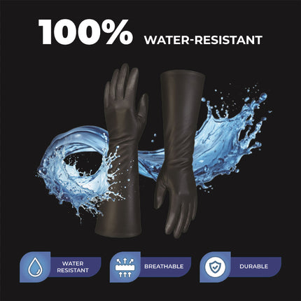 Womens Long Black Italian Leather Winter Soft Wool Lining Gloves