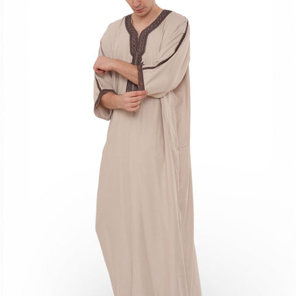 Men's Salmon Burgundy Moroccan Thobe Robe Djellaba Gandoura Eid Jubba- HM66