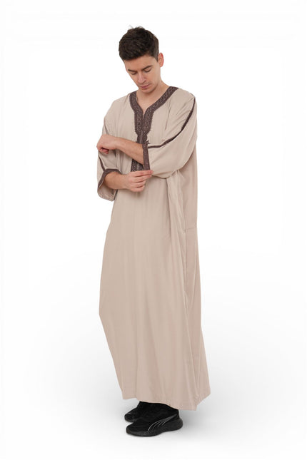 Men's Salmon Burgundy Moroccan Thobe Robe Djellaba Gandoura Eid Jubba- HM66