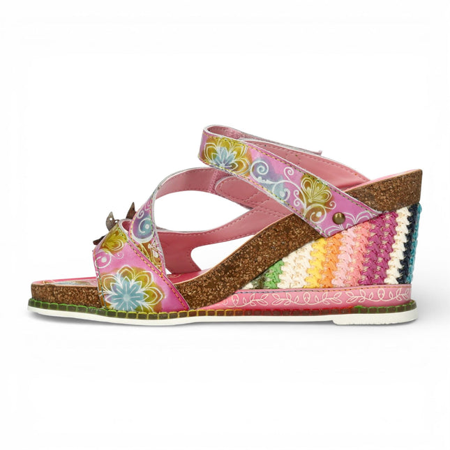 Laura Vita Women's Balade 32 Rose Pink Floral Leather Wedge Espadrille Sandals