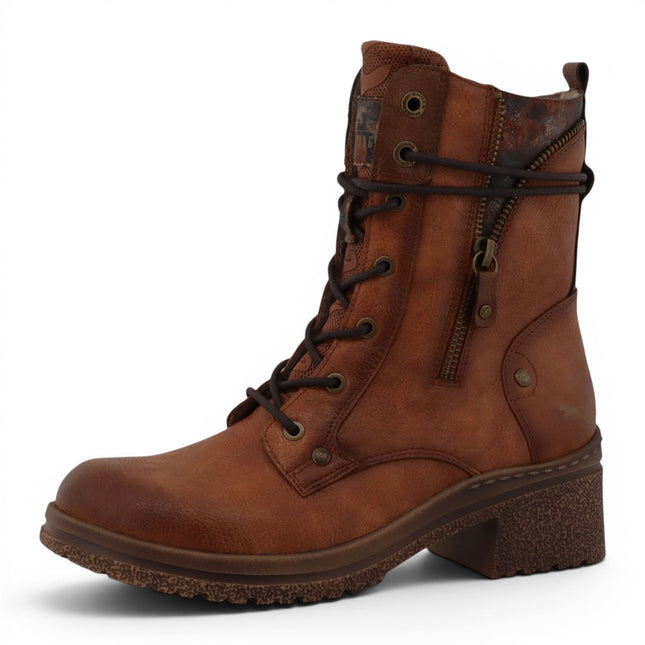 Mustang Women's Cognac Brown Lace-Up Heeled Winter Combat Boots - M0092003